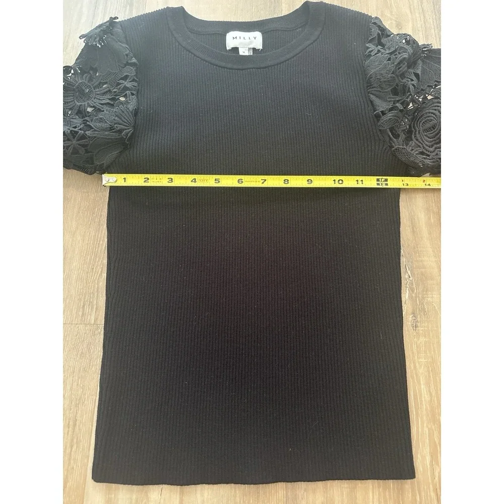 Milly Velvet Lace-Sleeve Rib-Knit Sweater - Picture 6 of 8